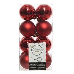 Foto van 16x kunststof kerstballen glanzend/mat kerst rood 4 cm kerstboom versiering/decoratie - kerstbal