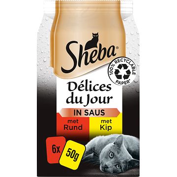 Foto van Sheba delices du jour rund & kip in saus 6 x 50g bij jumbo