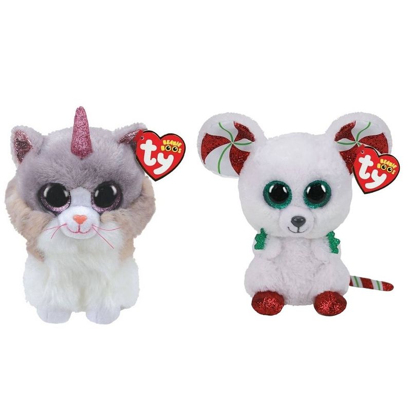 Foto van Ty - knuffel - beanie boo's - asher cat & christmas mouse