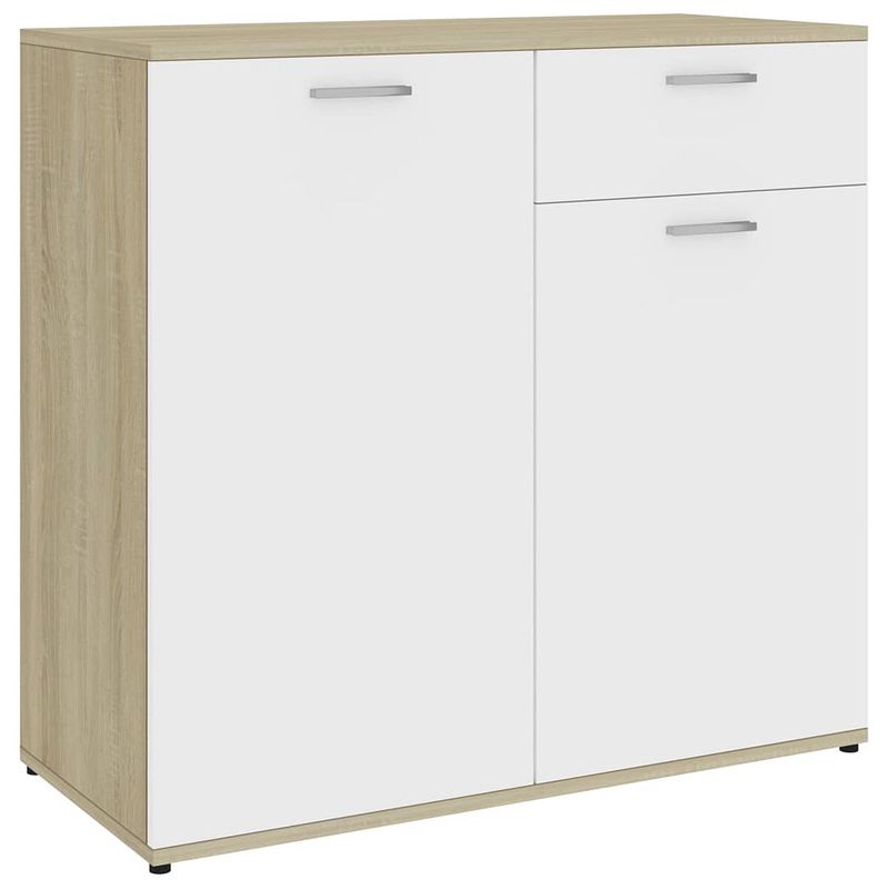 Foto van Vidaxl dressoir 80x36x75 cm spaanplaat wit en sonoma eikenkleurig