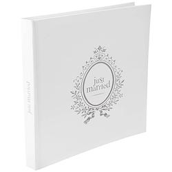 Foto van Gastenboek/receptieboek just married - zilver/wit - bruiloft - 24 x 24 cm - gastenboeken