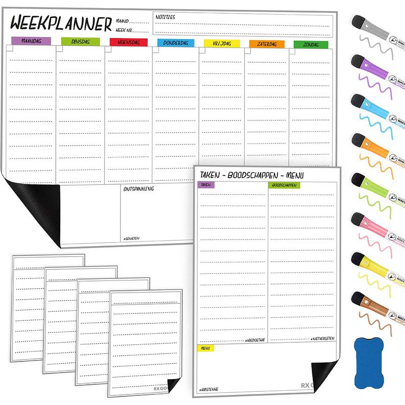 Foto van Rx goods premium magnetische weekplanner whiteboard set met 9 accessoires - familieplanner