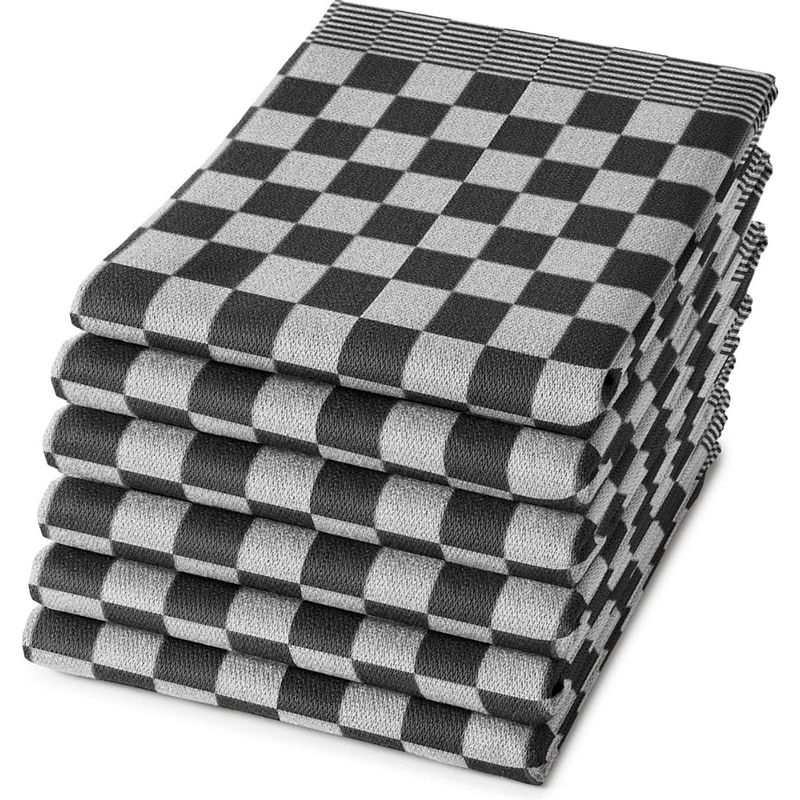 Foto van Dromtextiel horeca theedoeken set antraciet zwart - 6x stuks 65x65cm - sneldrogend horecakwaliteit