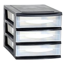 Foto van Ladenkast/bureau organizer zwart stapelbaar a5 met 3x lades l18 x b28 x h18 cm - ladeblok