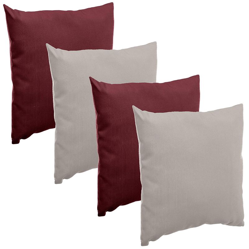 Foto van Bank/sier/tuin kussens voor binnen/buiten set 4x stuks bordeaux rood/taupe 40 x 40 cm - sierkussens