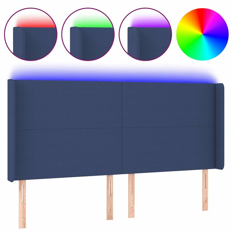 Foto van Vidaxl hoofdbord led 203x16x118/128 cm stof blauw