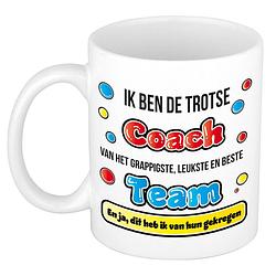 Foto van Bellatio decorations cadeau mok voor coach - grappig - keramiek - 300 ml - feest mokken