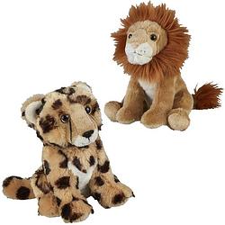 Foto van Knuffeldieren set leeuw en cheetah luipaard pluche knuffels 18 cm - knuffeldier