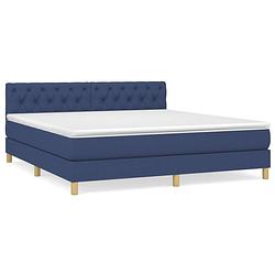 Foto van The living store boxspringbed - blauw - 203 x 160 x 78/88 cm - duurzaam materiaal - verstelbaar hoofdbord -