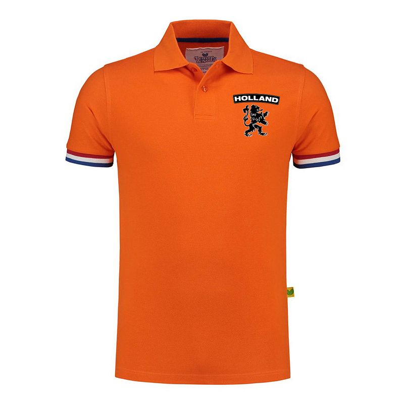 Foto van Holland fan polo t-shirt oranje luxe kwaliteit met leeuw - 200 grams katoen - heren l - feestshirts