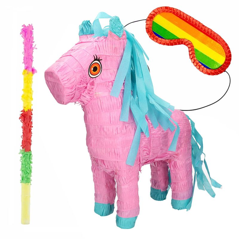 Foto van Pinata van een paard set met masker en stok - pinatas