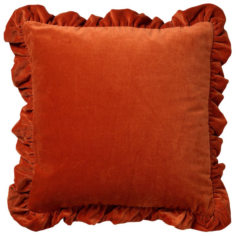 Foto van Dutch decor yara - kussenhoes velvet potters clay 45x45 cm - oranje - rood