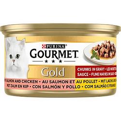 Foto van Purina® gourmet gold fijne hapjes in saus met zalm en kip 85g bij jumbo