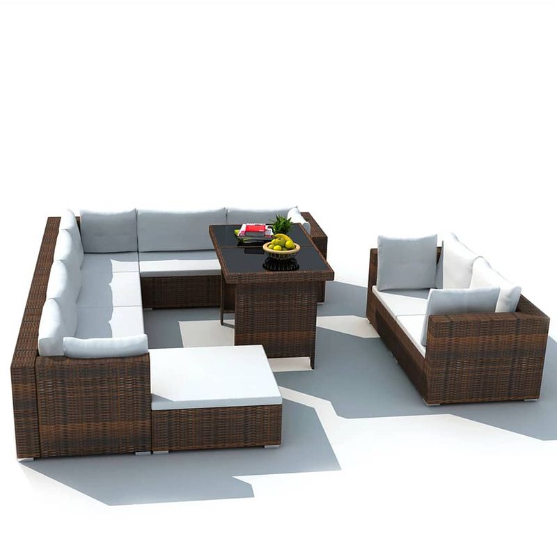 Foto van Vidaxl 10-delige loungeset met kussens poly rattan bruin