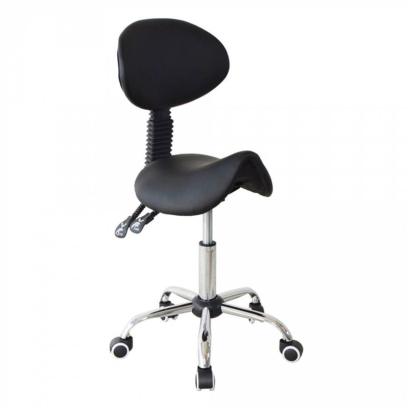 Foto van Zadelkruk rugleuning ergonomisch kantelbaar - kapperskruk - tabouret - hoogte verstelbaar