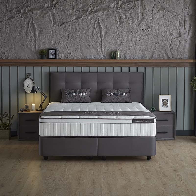 Foto van 2-persoons boxspring met opbergruimte modebedd - antraciet - antraciet 140x200 cm - pocketvering - inclusief topper - dekbed-discounter.nl