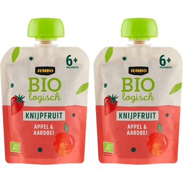 Foto van Jumbo biologisch knijpfruit appel & aardbei 6+ maanden 2 x 90g