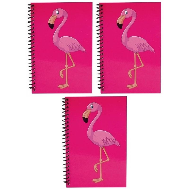 Foto van 3x stuks flamingo notitieboekjes/schriftjes roze 18cm - notitieboek