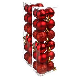Foto van 36x stuks kerstballen rood glans en mat kunststof 3 cm - kerstbal