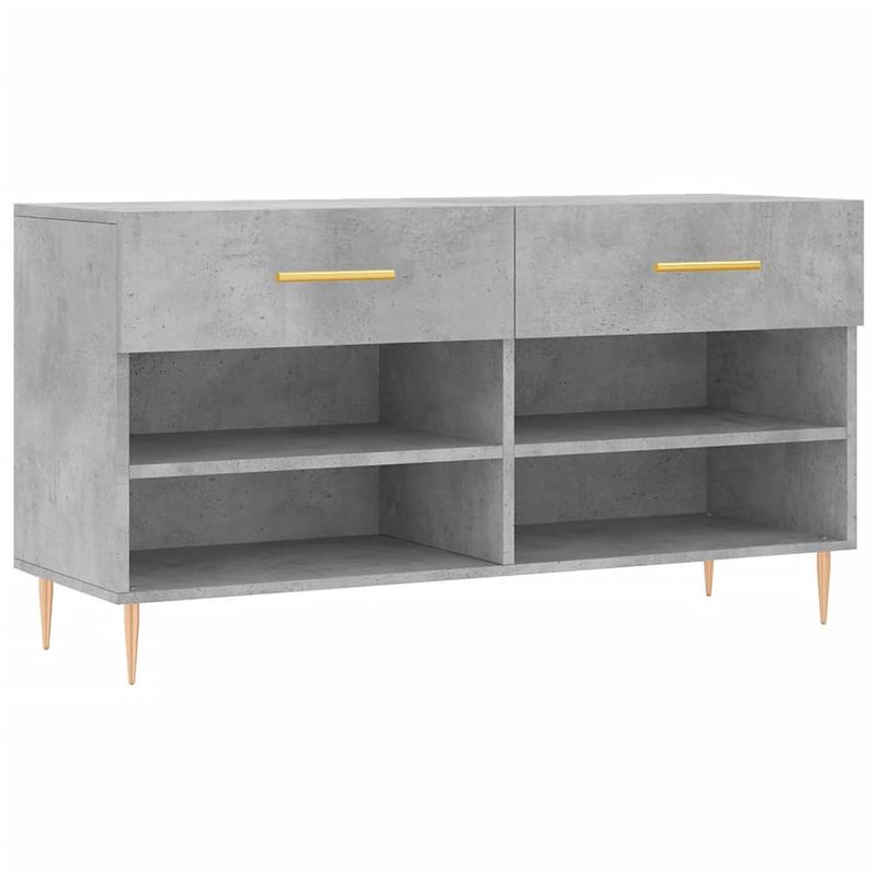 Foto van The living store schoenenbank - betongrijs - 102 x 35 x 55 cm - met 2 lades - 4 planken