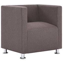 Foto van The living store kubus fauteuil - polyester bekleding - houten frame - verchroomde poten - taupe - 69 x 54 x 71 cm