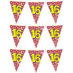 Foto van Paperdreams verjaardag 16 jaar thema vlaggetjes - 3x - feestversiering - 10m - folie - dubbelzijdig - vlaggenlijnen
