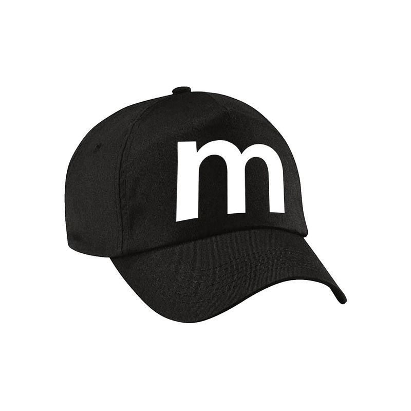 Foto van Letter m pet / cap zwart voor kinderen - verkleed / carnaval baseball cap - verkleedhoofddeksels