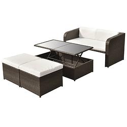 Foto van Vidaxl 4-delige loungeset met kussens poly rattan bruin