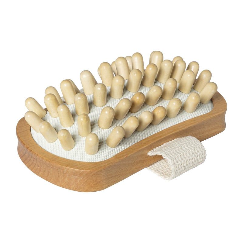 Foto van Massage borstel - rubber/hout - 13x7x4 cm