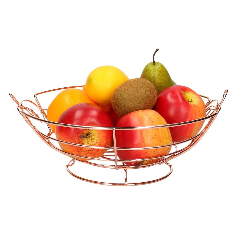 Foto van Metalen fruitmand/fruitschaal koper rond 26 x 13 cm - fruitschalen