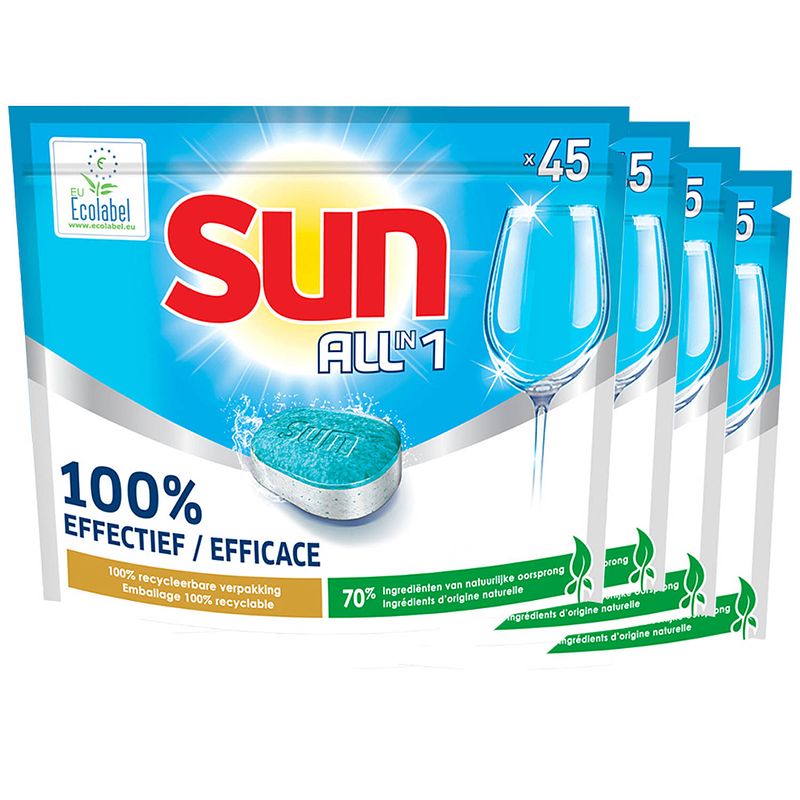 Foto van Sun - all-in one - vaatwastabletten - ecolabel regular - voordeelverpakking 4 x 45 tabs