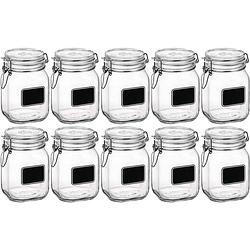 Foto van 10x luchtdichte potten transparant glas met krijtbordje 1 liter - weckpotten