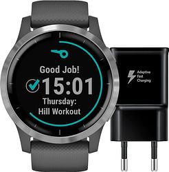 Foto van Garmin vivoactive 4 zilver/donkergrijs 45 mm + samsung adaptive fast charging oplader