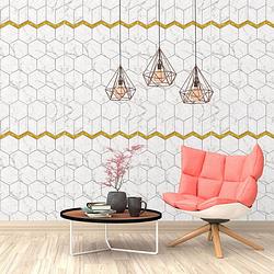 Foto van Walplus hexagon met marmer effect - muur decoratie sticker - met gouden randje - 4 bladen van 60x90 cm