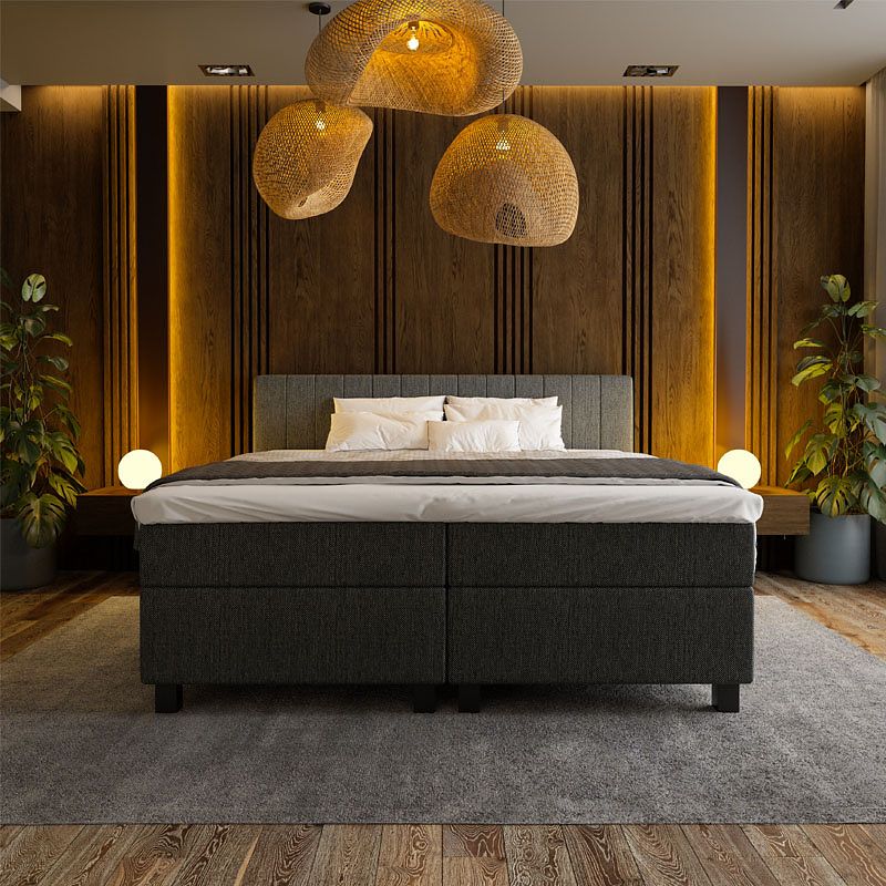 Foto van 2-persoons boxspring hotel suite - beam - antraciet 180x200 cm - pocketvering - inclusief topper - dekbed-discounter.nl