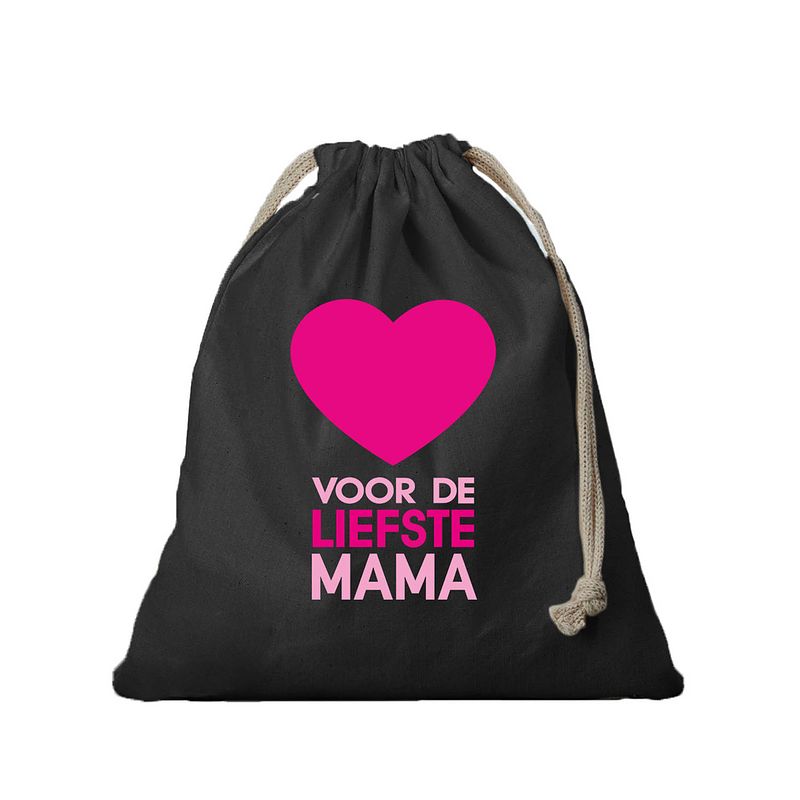 Foto van 1x canvas cadeautasje/ vaderdag tasje liefste mama zwart met koord 25 x 30 cm - cadeauverpakking feest