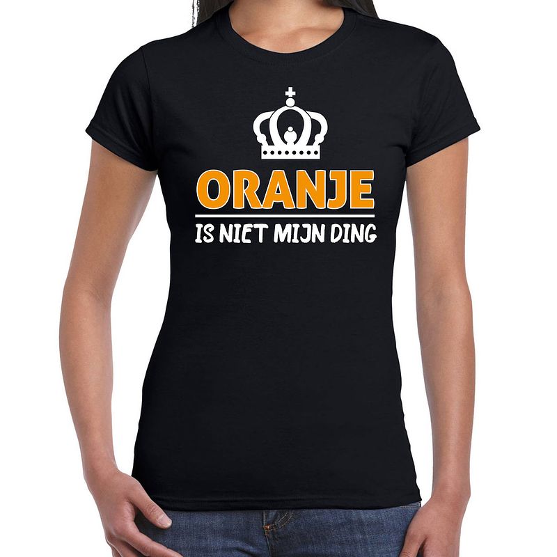 Foto van Koningsdag t-shirt - oranje is niet mijn ding - dames - zwart 2xl - feestshirts