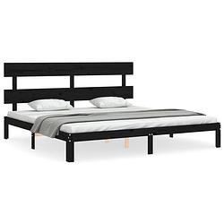 Foto van The living store bedframe - massief grenenhout - 203.5 x 203.5 x 81 cm - zwart