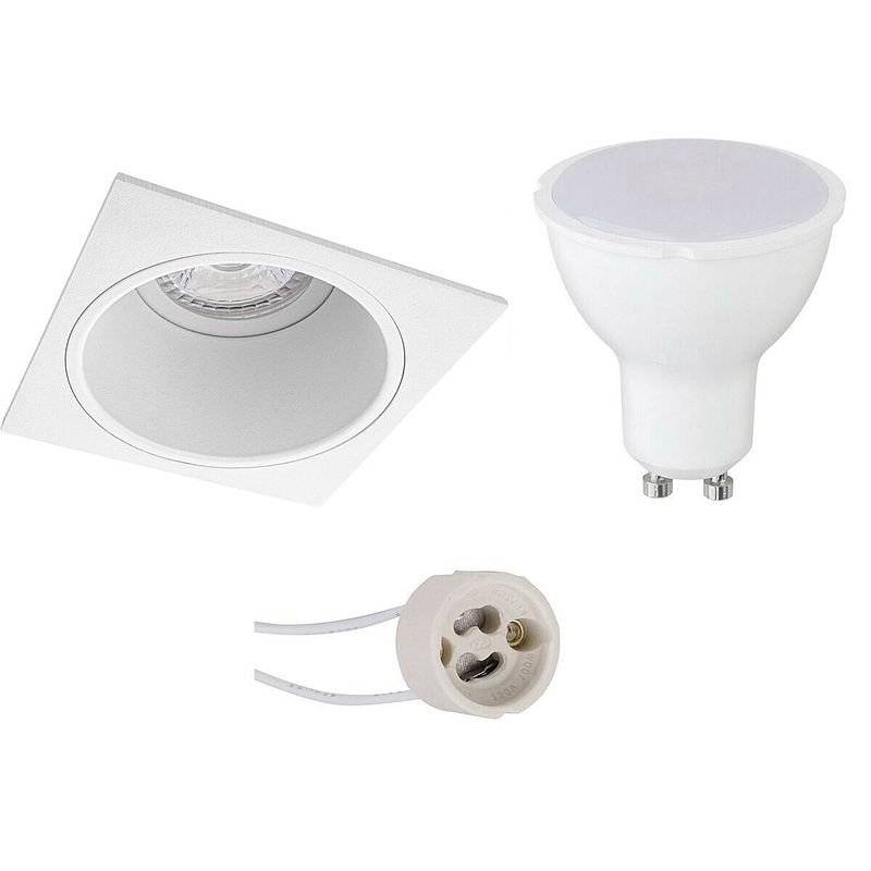 Foto van Led spot set - pragmi minko pro - gu10 fitting - dimbaar - inbouw vierkant - mat wit - 6w - helder/koud wit 6400k -