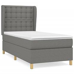 Foto van The living store boxspringbed - 193x93x118/128cm - donkergrijs polyester stof - pocketvering matras - middelharde