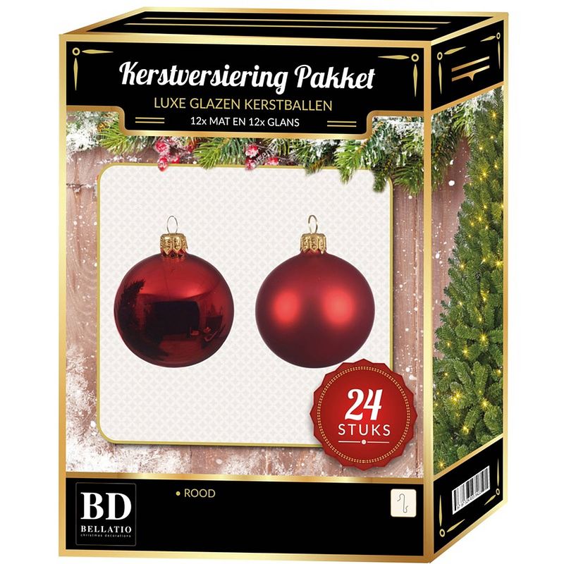 Foto van Kerst rode kerstversiering kerstballen 24-delig 6 cm - kerstbal