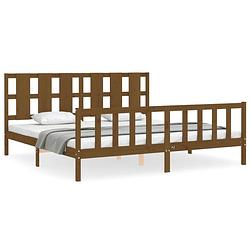 Foto van The living store bedframe massief grenenhout - honingbruin - 205.5 x 185.5 x 100 cm - multiplex lattenbodem -