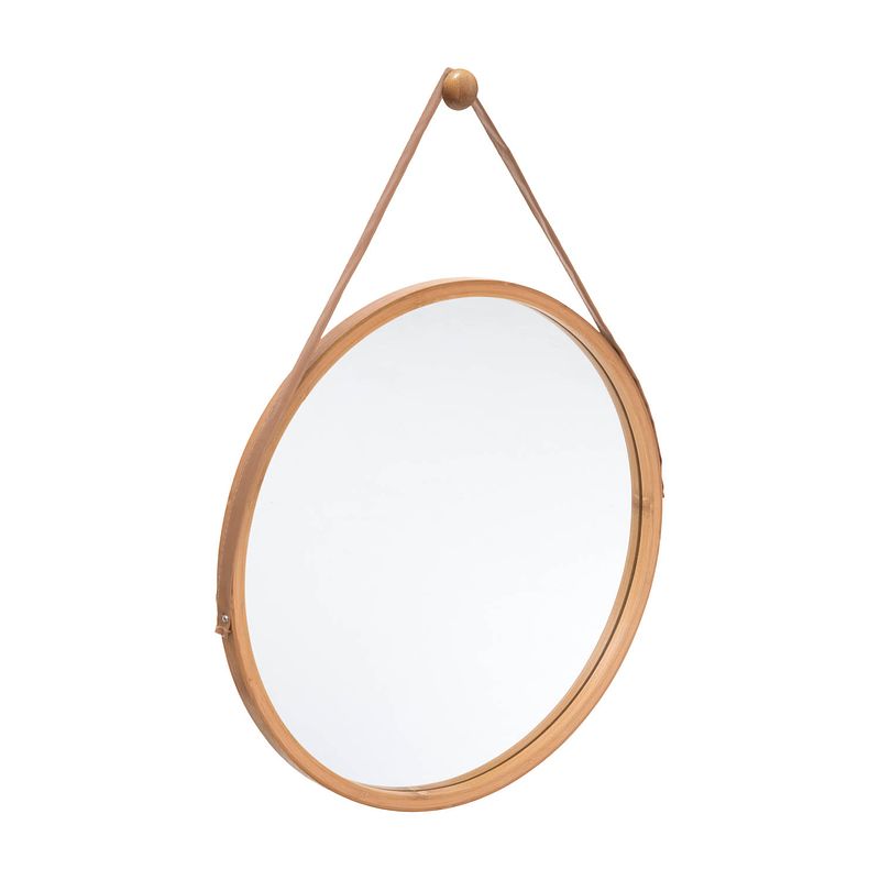 Foto van 4goodz bamboe spiegel rond met bruine ophangriem - 38 x 1,5 cm