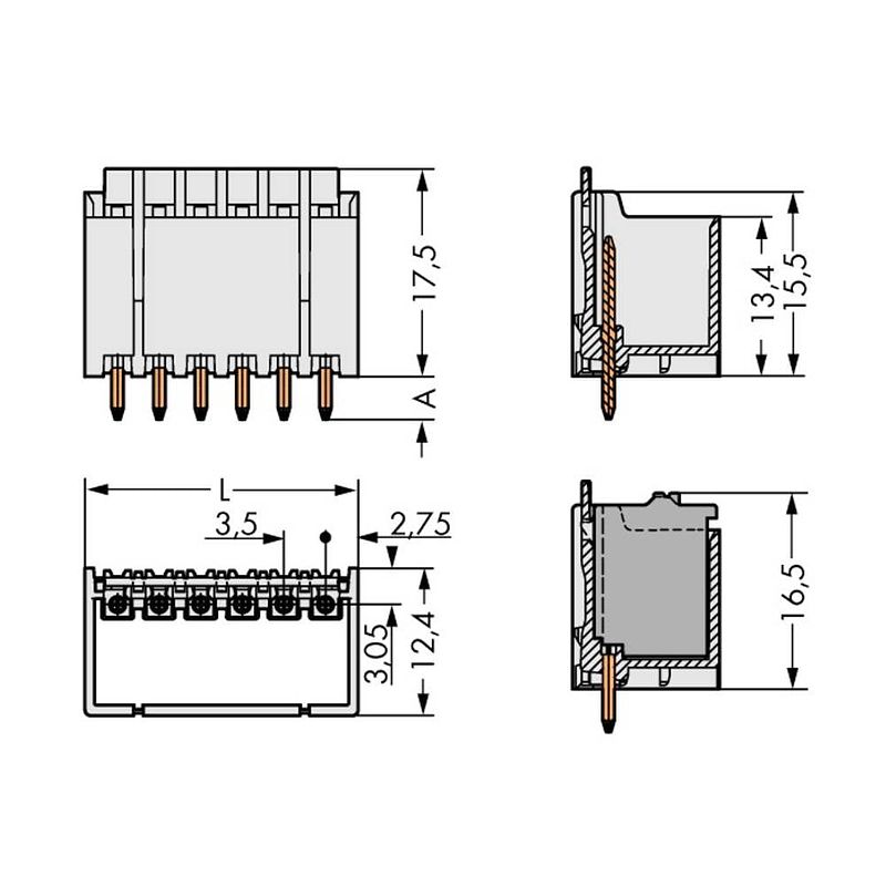 Foto van Wago 2091-1410/200-000 male behuizing-board 2091 totaal aantal polen 10 rastermaat: 3.50 mm 100 stuk(s)