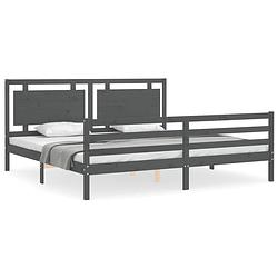 Foto van The living store massief grenenhouten bed - grijs - 205.5 x 205.5 x 100 cm - multiplex lattenbodem