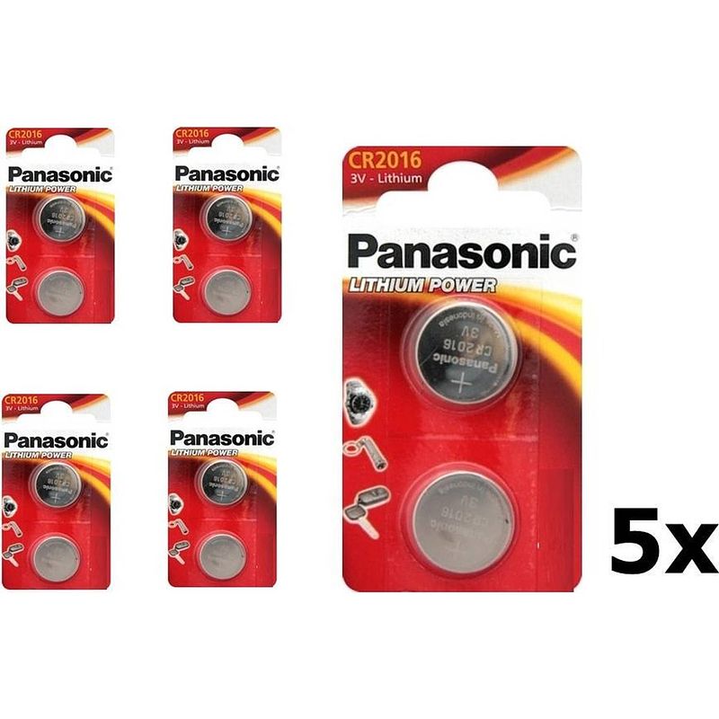 Foto van 10 stuks (5 blisters a 2st) - panasonic cr2016 professional electronics 3v 90mah lithium knoopcel