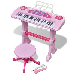 Foto van Vidaxl speelgoedkeyboard met krukje/microfoon en 37 toetsen roze