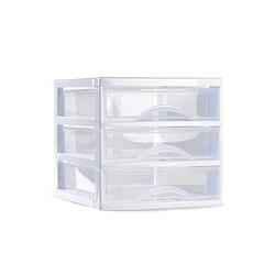 Foto van Plasticforte ladeblokje/bureau organizer 3x lades - wit/transparant - l18 x b21 x h17 cm - plastic - ladeblok