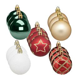 Foto van 45x stuks kerstballen mix wit/rood/groen/champagne gedecoreerd kunststof 5 cm - kerstbal