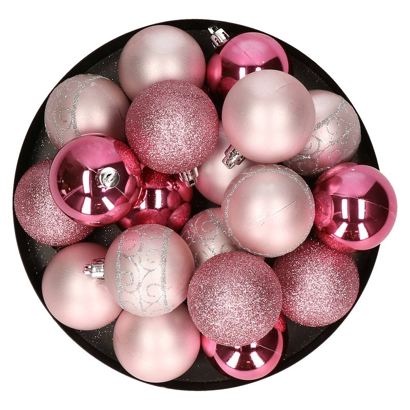 Foto van Kunststof kerstballen 20x stuks roze mix 6 cm - kerstbal
